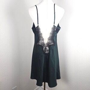 Victoria's Secret Satin Lace Slip Dress Nightgown Emerald Green Large Lingerie